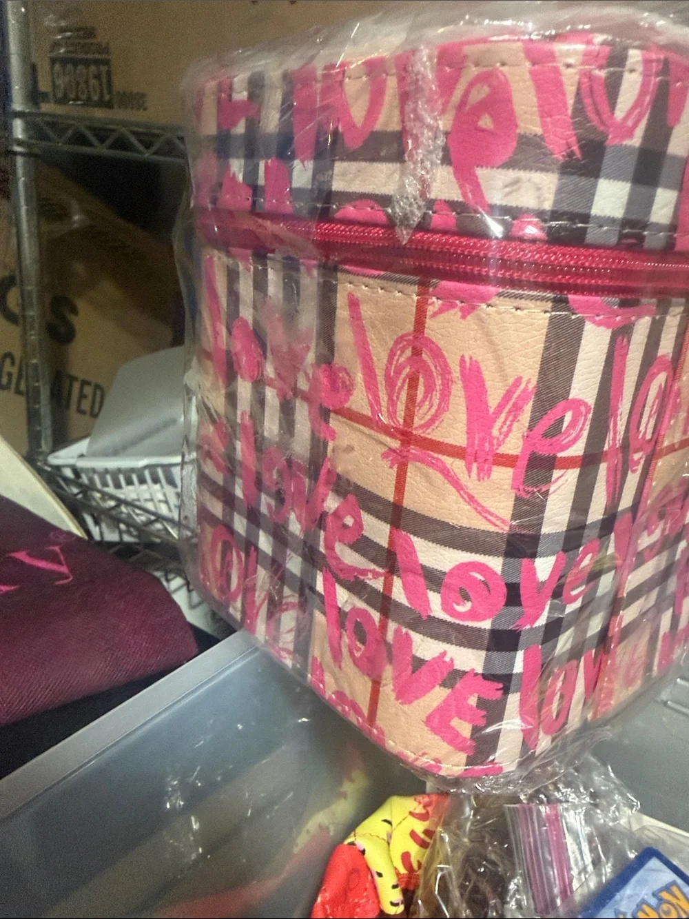 Pink Plaid 'Love' Pattern Women’s Tote Bag